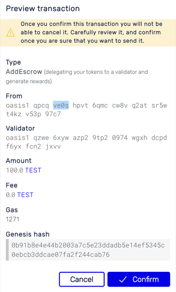 Delegate confirmation dialog